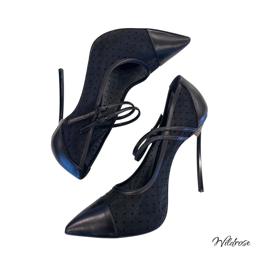 Casadei Black “Blade” Flocked Polka Dot Mesh Mary Jane Heels – SZ 41, US 9.5 - Picture 11 of 15